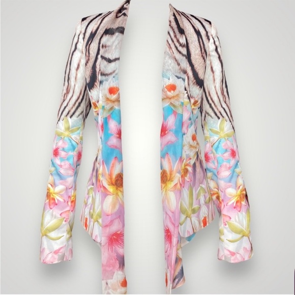Roberto Cavalli Tiger & Pink Floral Blazer Jacket - Picture 3 of 6